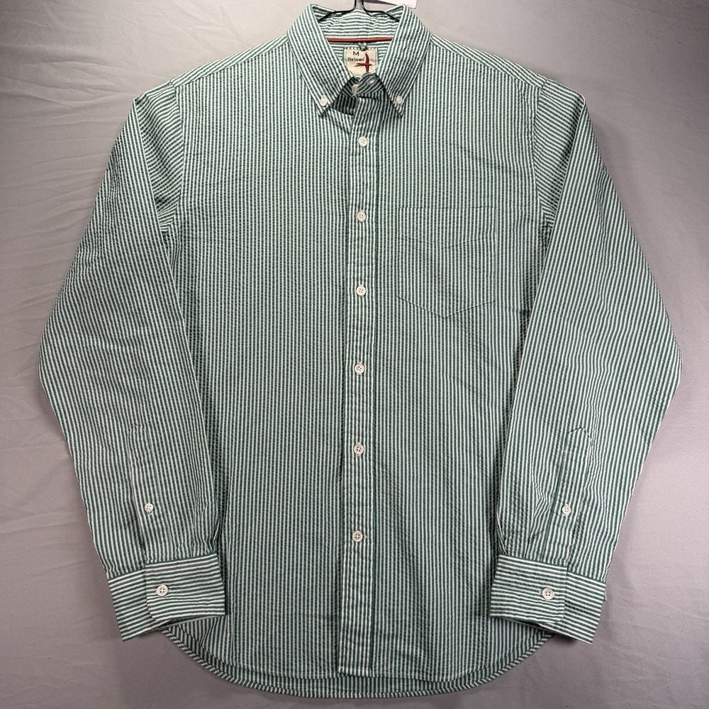Relwen Shirt Mens Medium Sandbar Seersucker Green Striped Long Sleeve